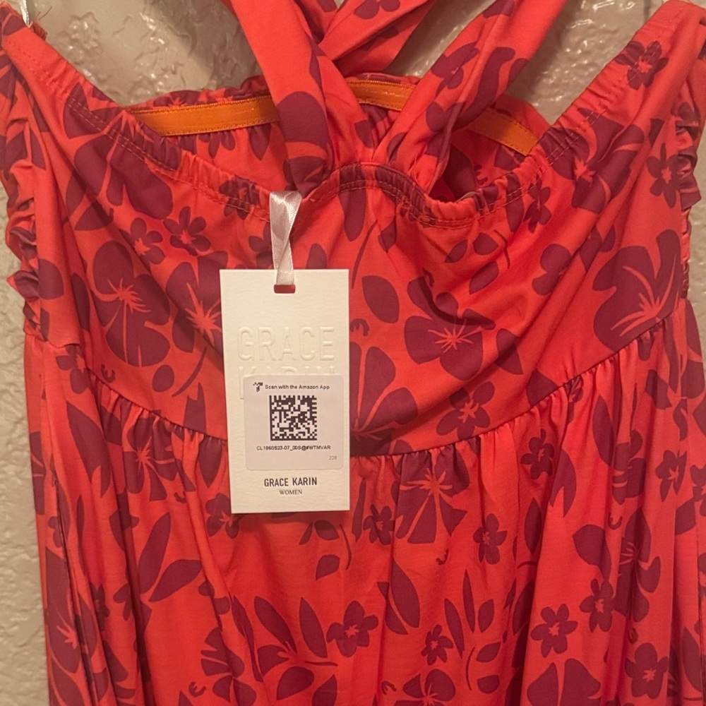 Floral Red Halter Dress Grace Karen - Picture 2 of 4